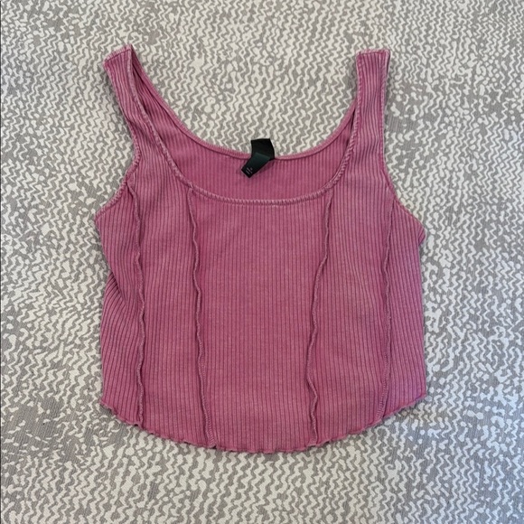 Women's Pink Ribbed Corset Tank Top - Picture 1 of 2